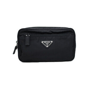 PRADA Re Saffiano Leather Belt Body Crossbody Bum Bag Body Black